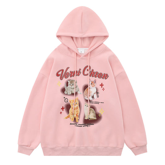 Sudadera con capucha estampado gatito